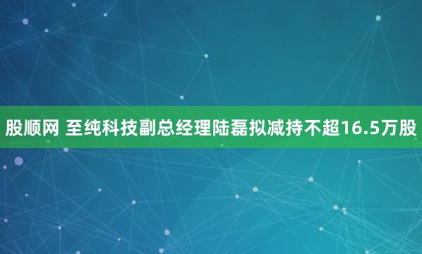 股顺网 至纯科技副总经理陆磊拟减持不超16.5万股